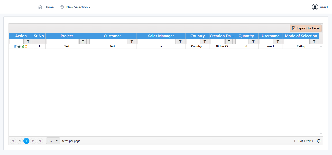MileSoft FCU Selection Software dashboard listing active projects with status and quick navigation into recent activity.