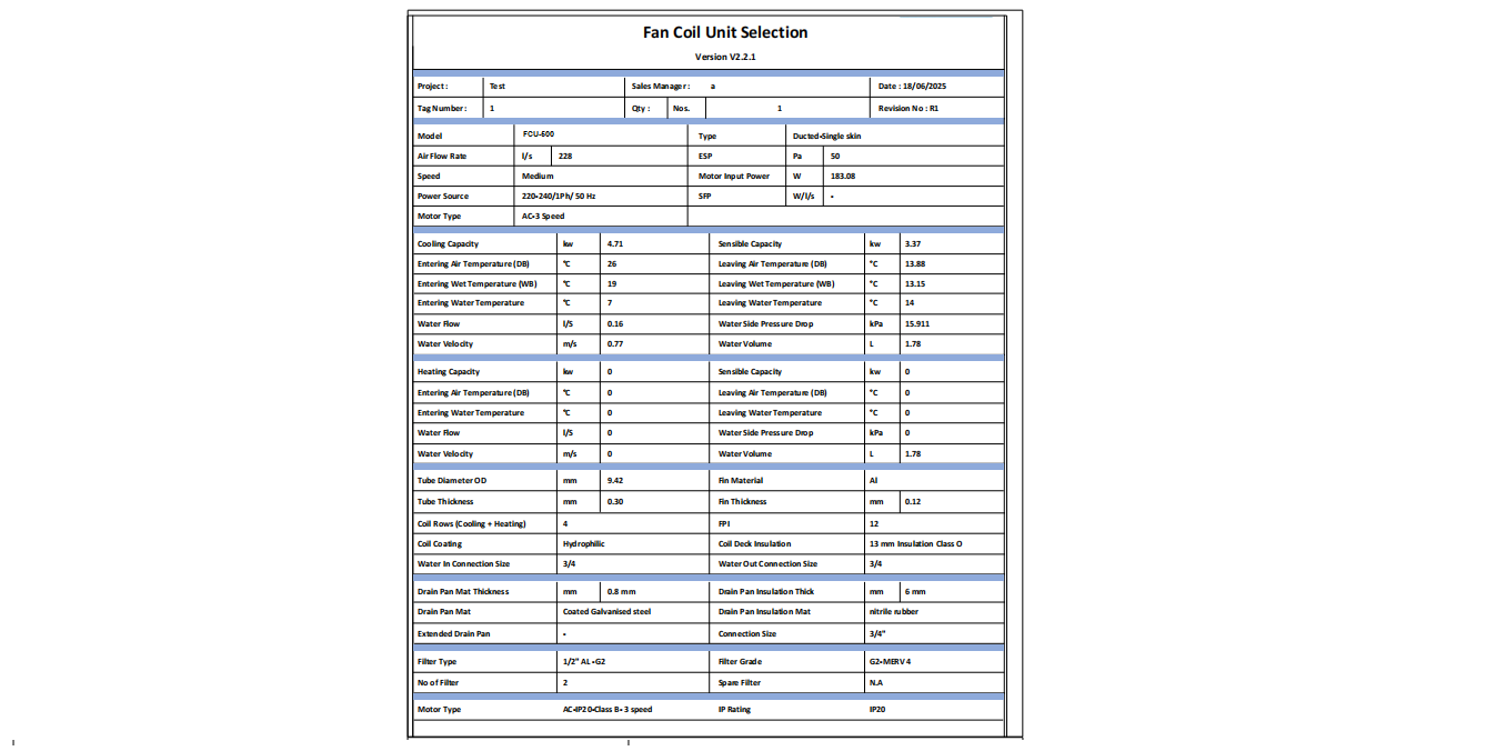 MileSoft FCU selection report ready for client submission, listing selected units with their performance data.